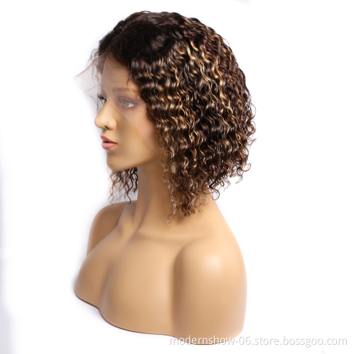 13x4 Lace Front Wig Ombre Brown 4/27 Curly Wave Secondary Color Lace Frontal Human Hair Wigs
